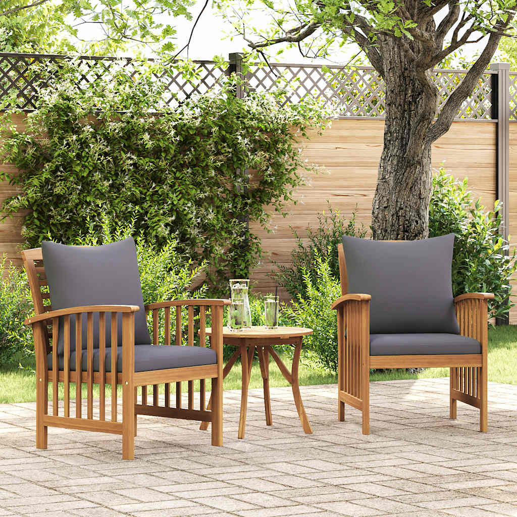 Garden Chairs with Cushions 2 Pcs Solid Acacia Wood