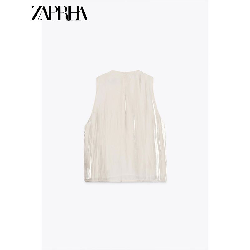 Zaprha 2025 Summer New Bright Effect Laminated Decorative Round Neck Sleeveless Shirts Top 8312938