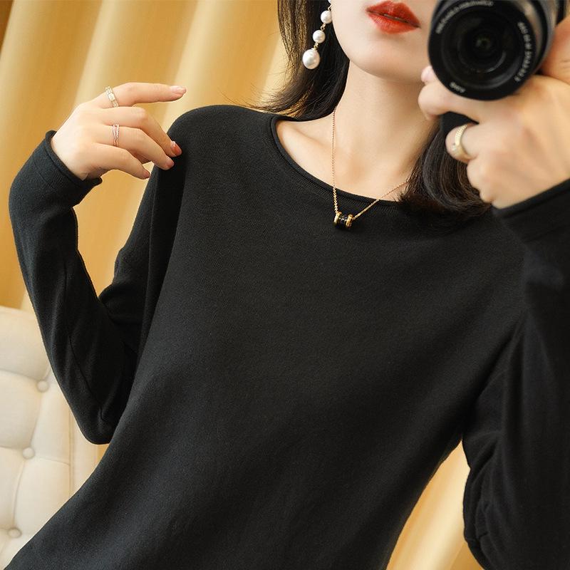 

Spring Plus Size Women s Solid Color Cotton Knit Pullover with Round Neck and Small Rolled Edges XXL чорний