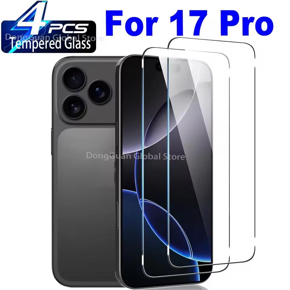 4 ks Skleněná ochrana obrazovky Pouzdro na telefon pro iPhone 17 Air 16 15 14 13 12 11 Pro Max Mini XS XR X 8 7 Plus IPones Přední kryt