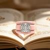 Princess Cut Cubic Zirconia Ring with 3-Layer Pink Ceramic Band, Modern Chunky CopperPlated Statement Ring, Bridal Promise Jewe