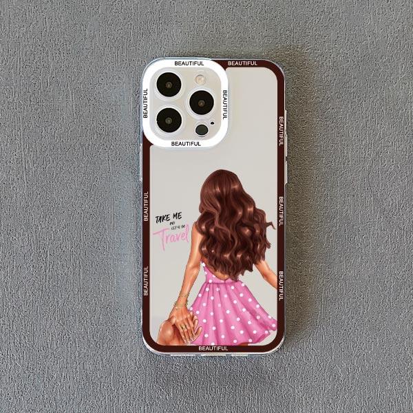 Clear Fashion Girls Woman Lady Phone Case for iPhone 15 14 13 12 Pro Max 11 XR X XS 13 12 SE 7 8 Plus Cover Transparent Funda