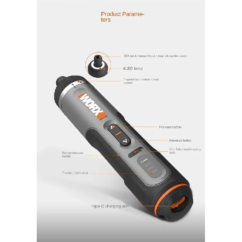 Worx 4V Electrical Screwdriver Sets WX242 Smart Cordless Electric Screwdrivers USB Rechargeable Handle 30 Bit Sets Power Tools