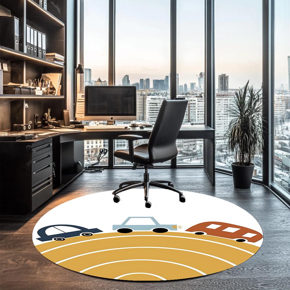 Cute Cars Printed Round Rug Carpet Chair Rug Area Rug Entryway Doormats,for Office Chair Living Room Bedroom Kitchen Room.