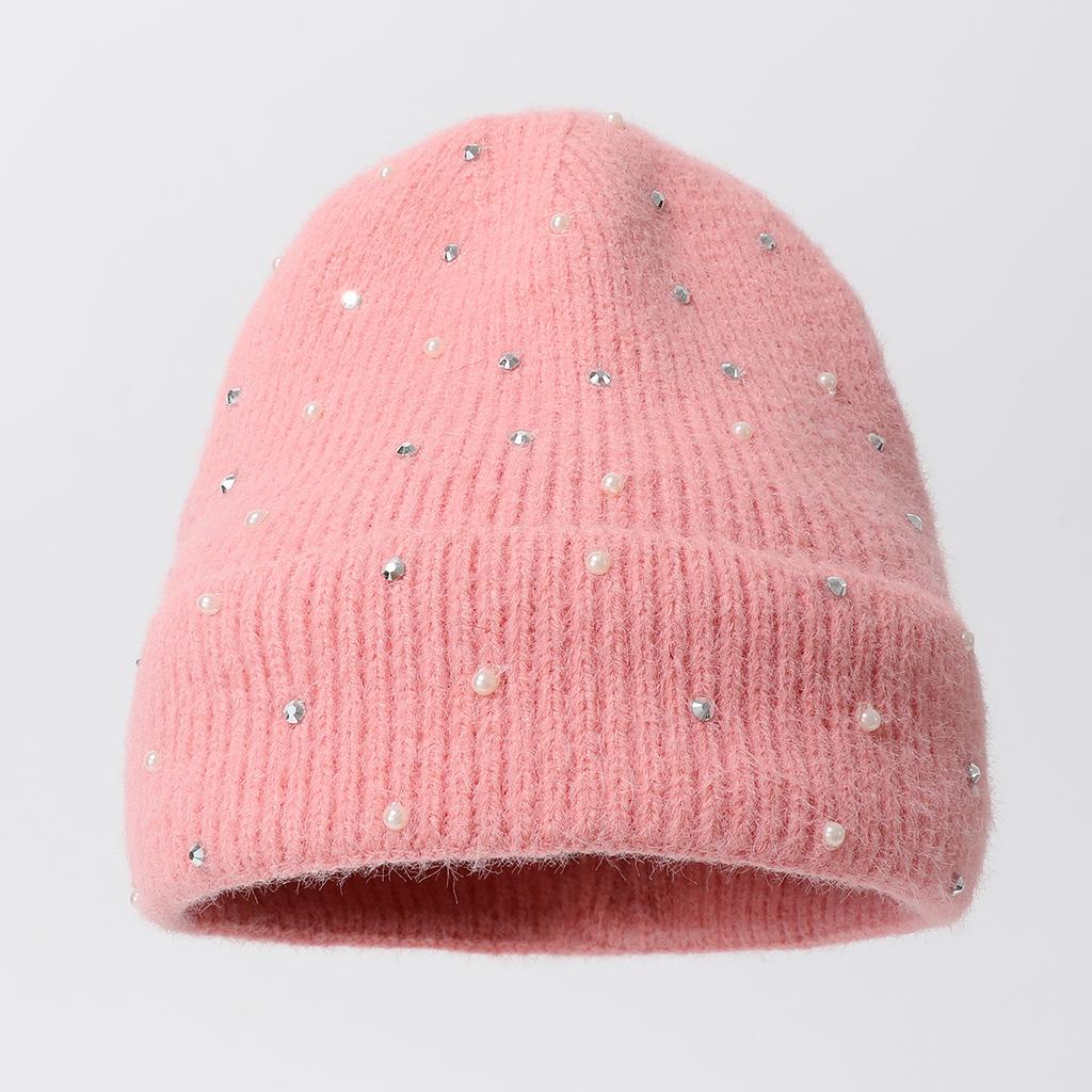 Solid Color Knitted Hat Big Head Versatile Warm Elastic Pullover Hat Bead Cold Hat