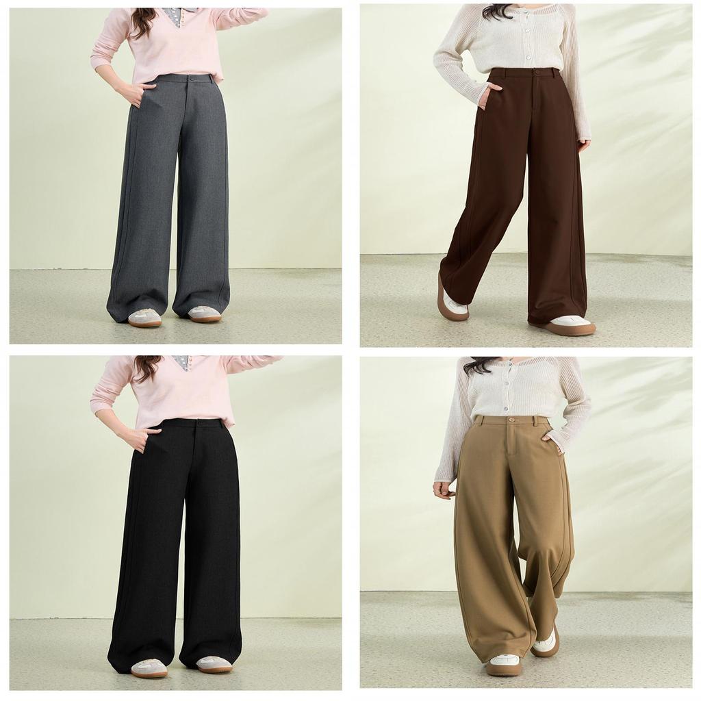 Womens Relaxed Tencel Wool Blend High Waist Wide Leg Casual Pants For Office And Weekend Wear