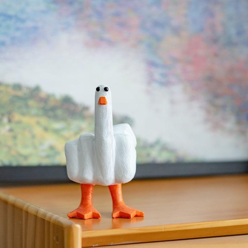 Kreative Mittelfinger-Enten-Dekoration - Neuartige Harzstatue, Trendiges Internet-Bastelornament, Schrullige Schreibtischfigur für Zuhause