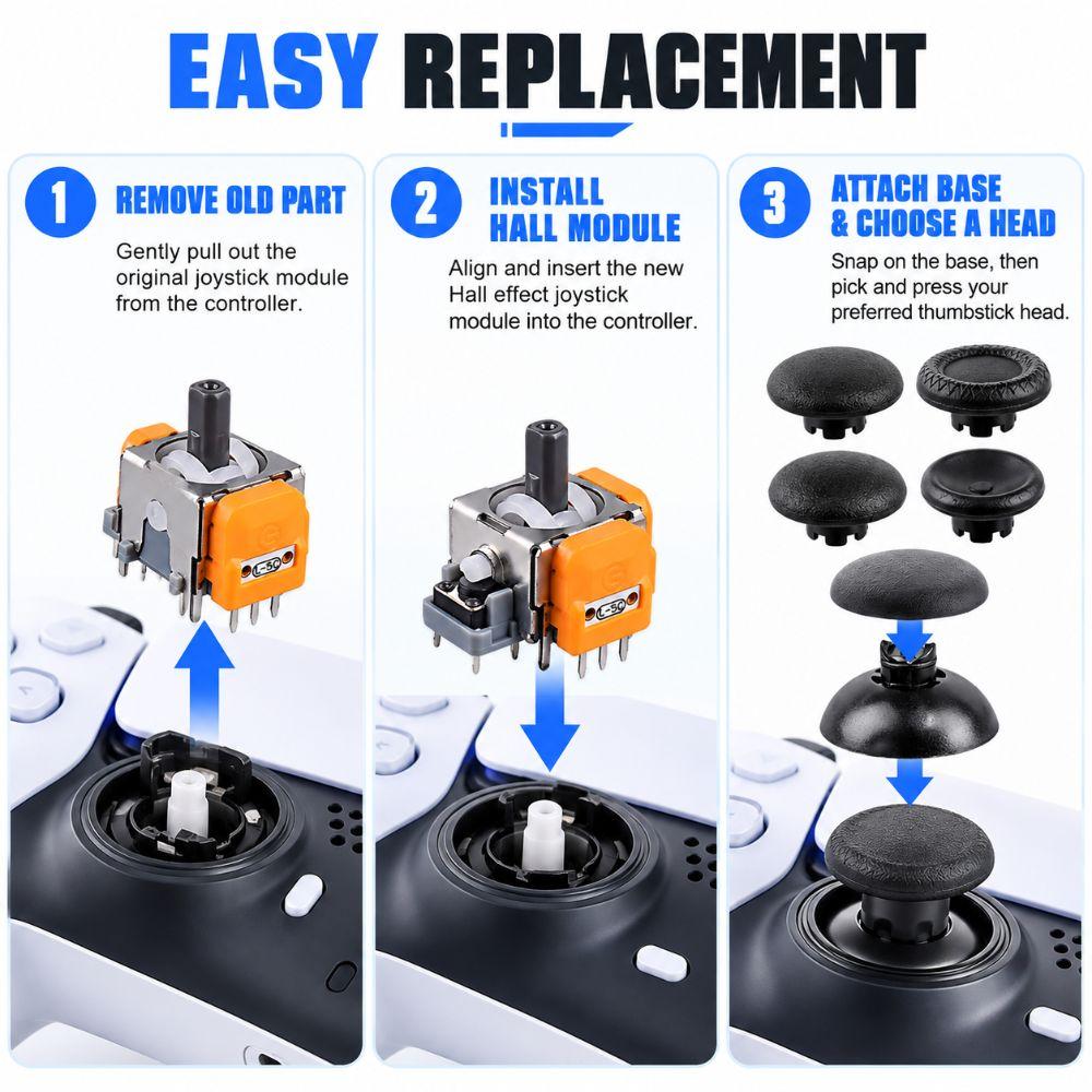 Three Height Options Hall Effect Joystick Kit for PS5 Controller Thumbstick Customization