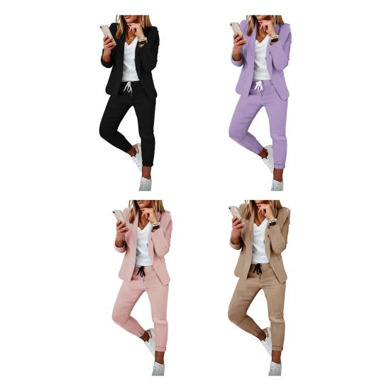 Completo da Donna 2 Pezzi Giacca Blazer Manica Lunga Aperta sul Davanti e Pantaloni a Sigaretta Set Business Abiti Casual da Ufficio Formali