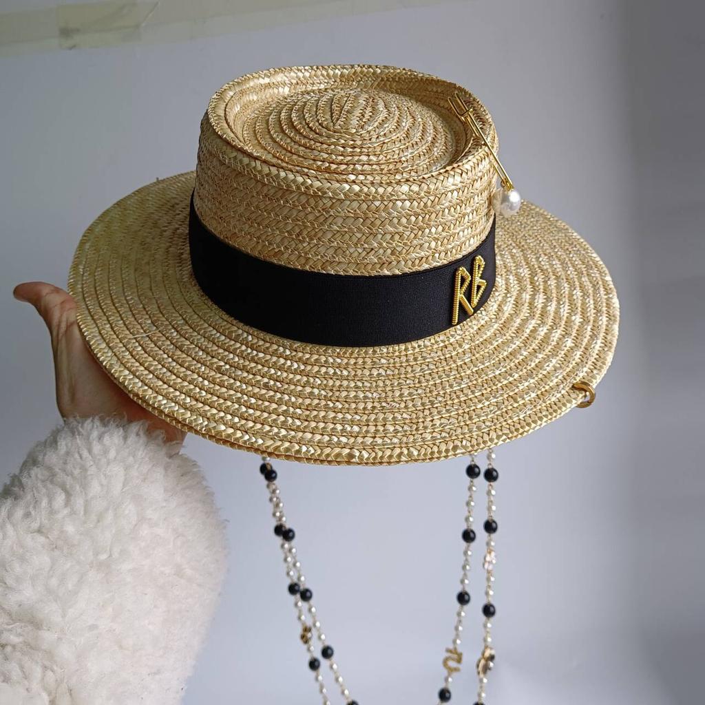 Chain Summer Straw Hat Pork Pie Hat Women Outdoor Vacation Sun Protection Beach Sun Hat Sombreros Para Mujer