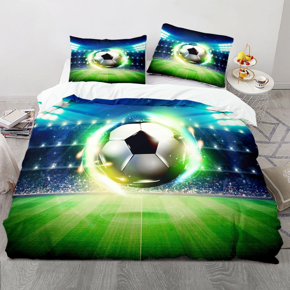 

Sports Duvet Cover Set Microfiber Green Grass Field Soccer Playground Comforter Cover 3D Football Bedding Set King Queen Size EU Single(135x200cm)