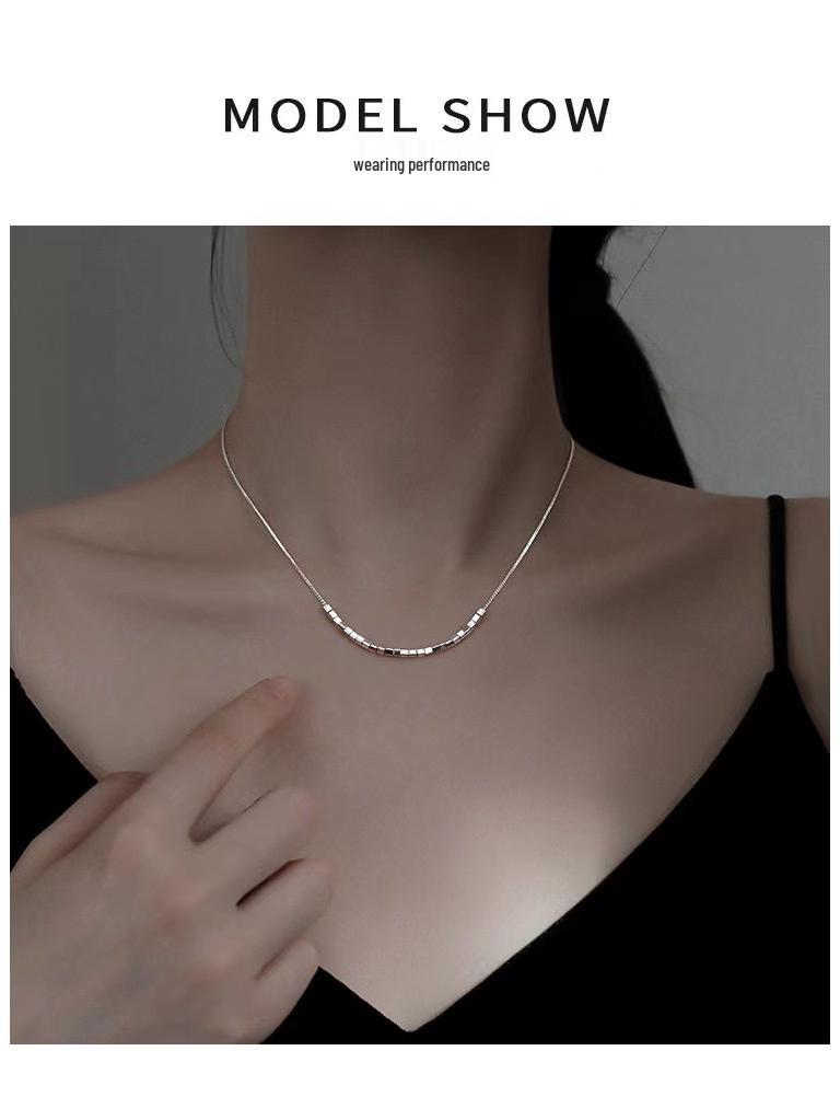 S925 Sterling Silver Women's Square Clavicle Necklace - 2024 Light Luxury Niche Design