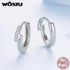 WOSTU S925 Simple Zircon Cross Hoop Huggie Earrings For Women 925 Sterling Silver Crossed Ear Cuffs Family Lover Jewelry Gift