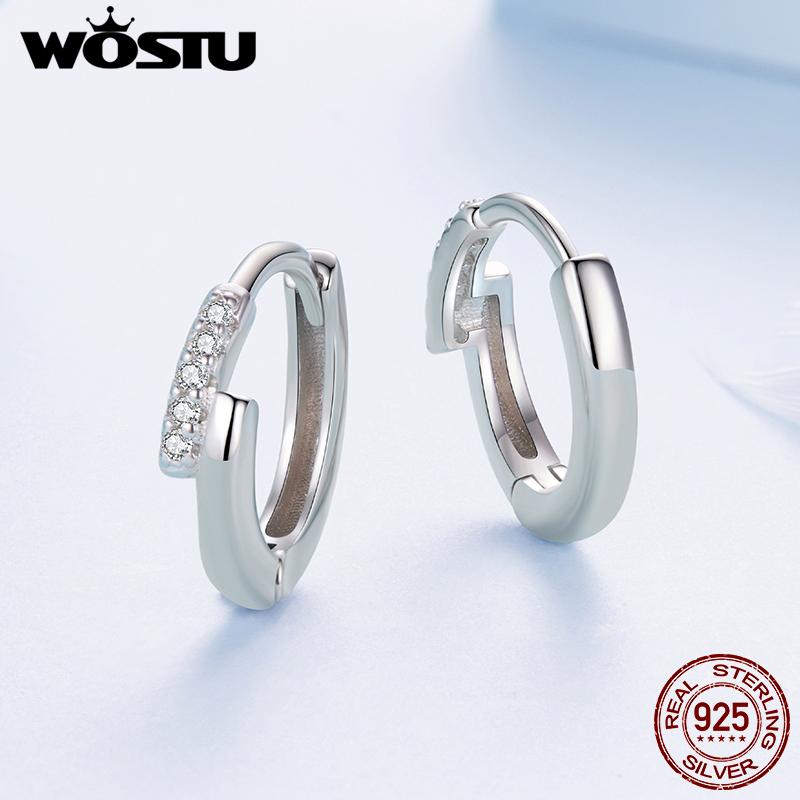 WOSTU S925 Simple Zircon Cross Hoop Huggie Earrings For Women 925 Sterling Silver Crossed Ear Cuffs Family Lover Jewelry Gift