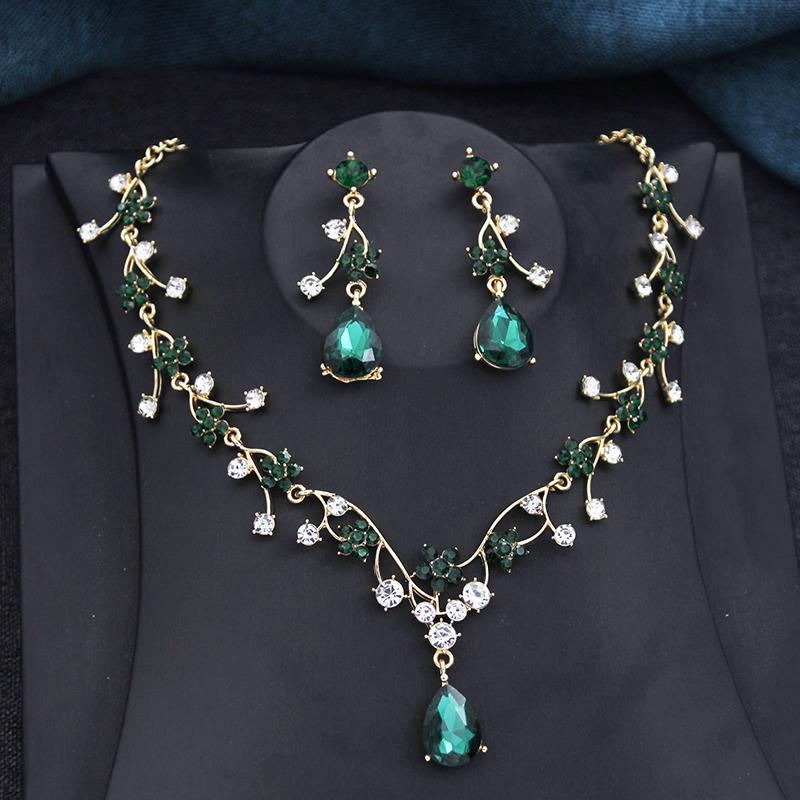Rhinestone Water drop Flower Bridal Jewelry Sets for Women Earring and Choker Necklace Set Wedding Jewelry Sets 3 Pcs Set Gifts