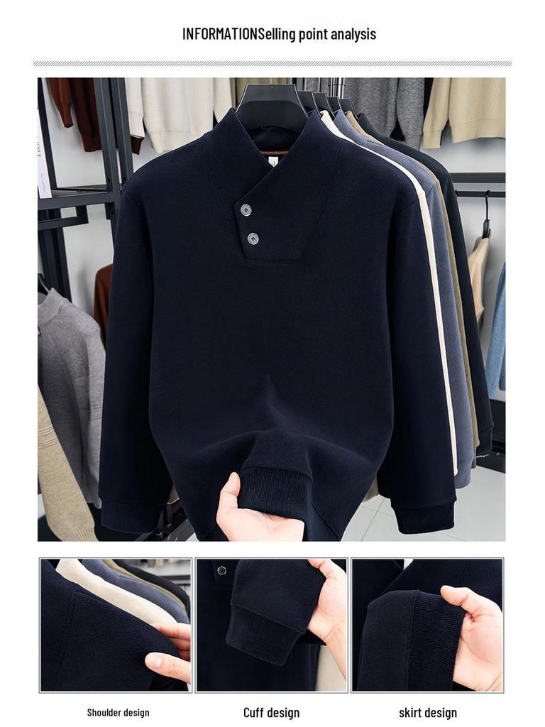 Oli Men's Velvet Scarf Collar Sweatshirt - Stylish, Warm, Thick Base Layer for Autumn/Winter