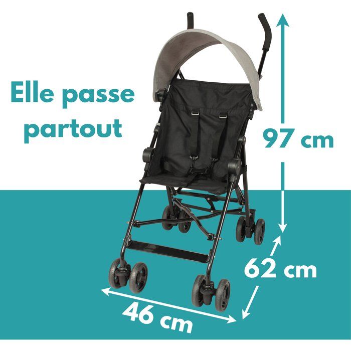 Looping Poussette Canne Fixe avec Canopy | Black Chiné