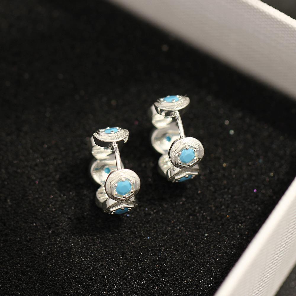New elegant and exquisite diamond-encrusted blue zircon silver earrings simple and versatile stud earrings for women
