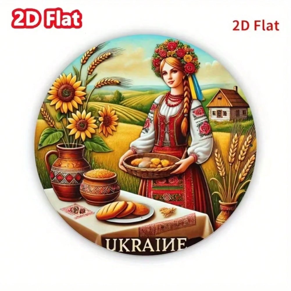 DORA Tin Sign Ukrainian Countryside Cuisine Themed Metal Wall Art Traditional Attire Landscape Painting Home Decor 20x20cm(8x8inch)