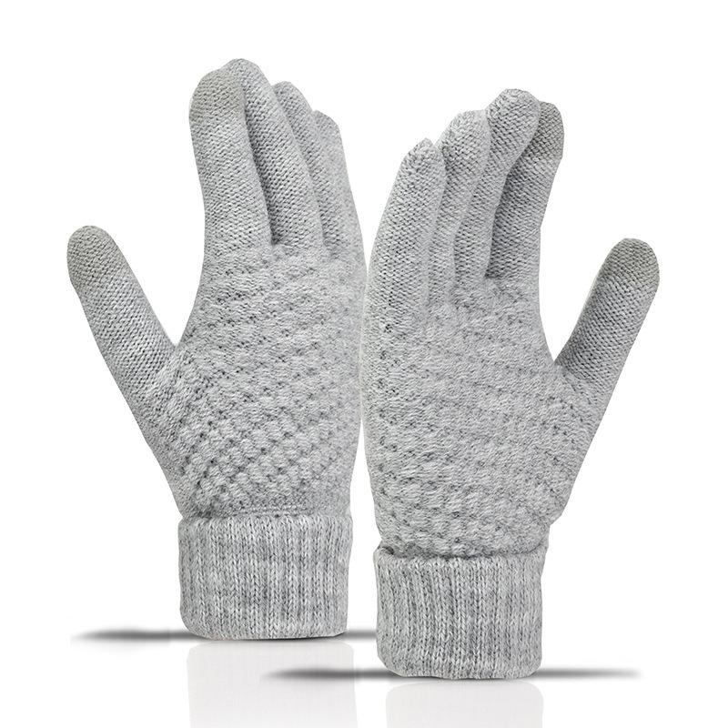 Gloves Women's Winter Velvet Thickened Korean Version Cold-proof Cute Riding Touch Screen Warm Wool Knitted Gloves