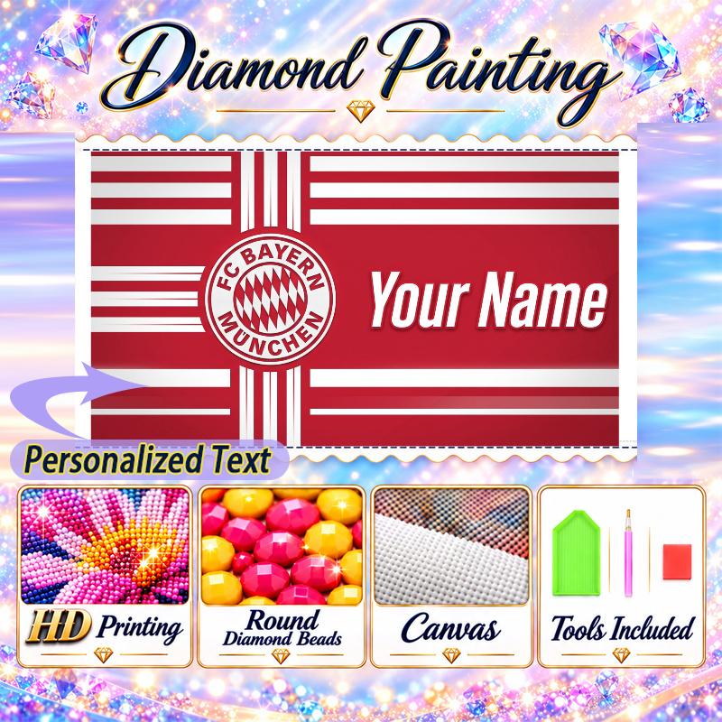 Bayern Munich 5D DIY Diamond Painting Custom Name Text, Full Drill Rhinestone Mosaic Art Home Gift