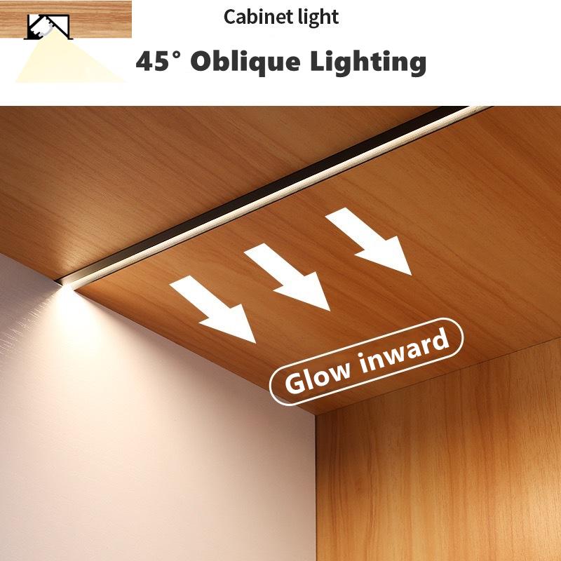 0.5m/1m 45 Degree Oblique Lighting LED Aluminum Profile Cabinet Recessed Hidden Linear Strip Light Closet Shelf Layer Bar Lamp