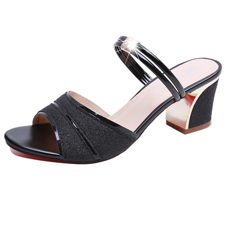 New Women's Sandals Mid Heel Sandals Shoes Women Square Heel Sandalias Buckle Sandals High Heels Strap Sandals