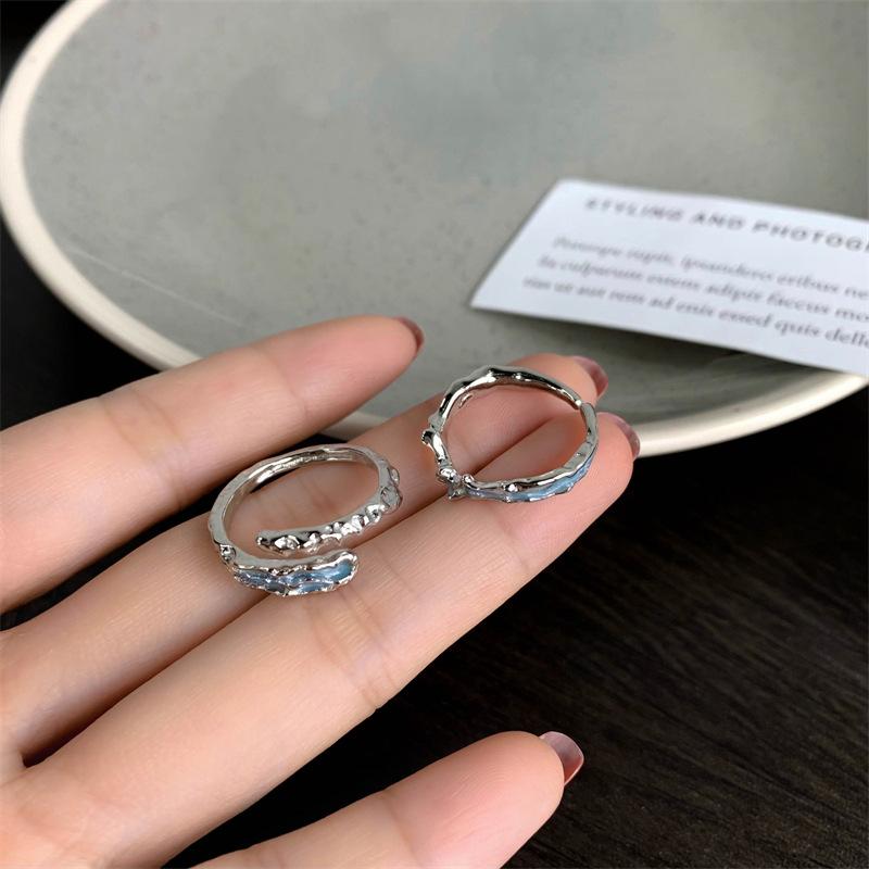 Mint Irregular Texture Ring Women'S Light Luxury Niche Design High Sense Fashion Personality Girlfriend Combination Ring