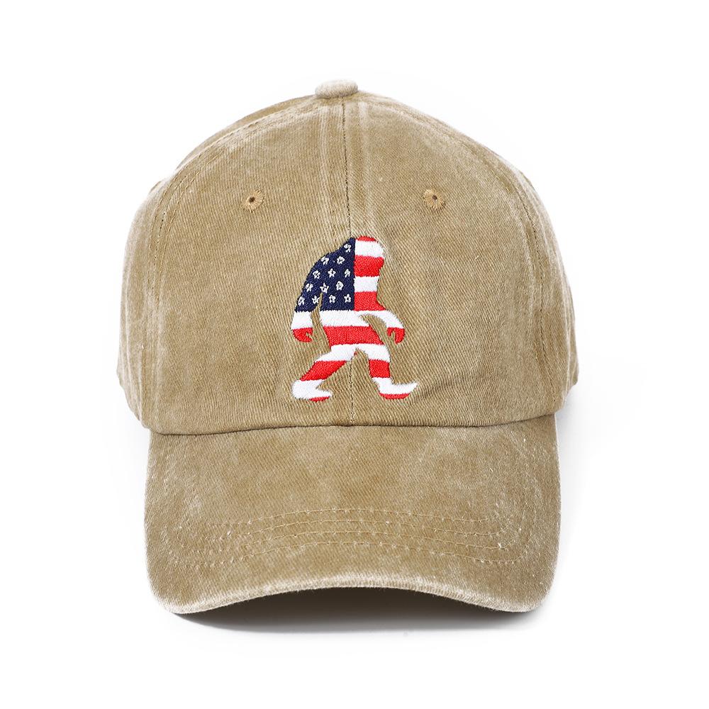 Washed American Flag Ape Man Embroidered Hat for Men and Women, Retro Foreign Trade Casual Versatile Baseball Hat, Adjustable