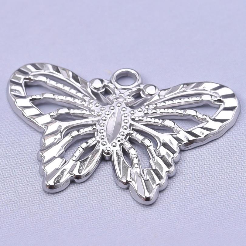 6pcs/Lot Insect Pendant Silver Color Stainless Steel Butterfly Charms For Jewelry Making Supplies DIY Necklace Earrings Pendants