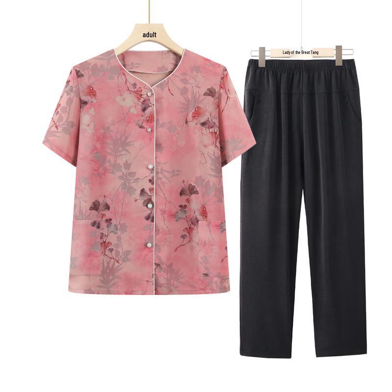 Lady Datang Elderly Women s Summer Breathable Blouse Set 4XL