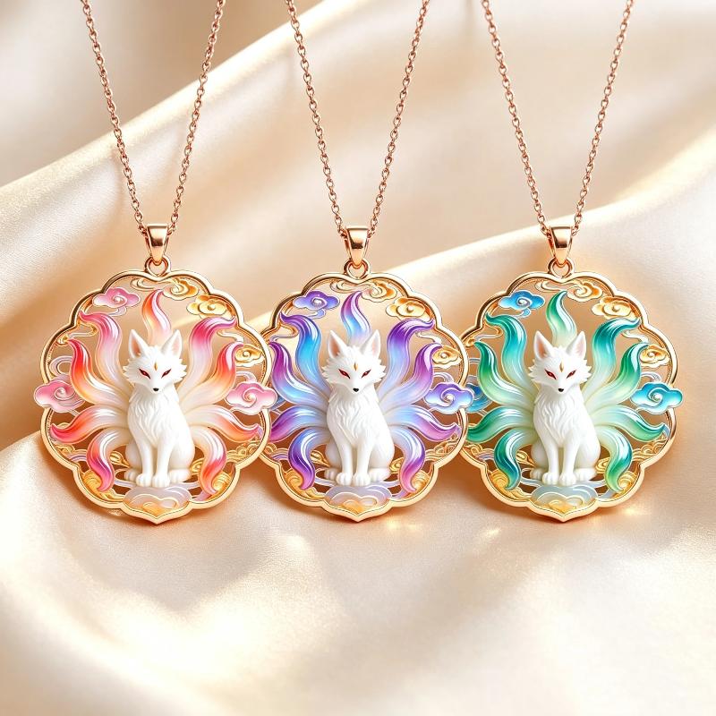 1 Stuks Trendy Exquise Dagelijkse Sieraden Hol Chinese Mythologie Negenstaartige Vos Emaille Hanger Ketting Voor Vrouwen Cadeaus