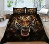 3D Bedding Set Black Duvet Quilt Cover Set Comforter Cover Pillowcase King Queen Size Animal Tiger Printed Polyester Quilt Cover