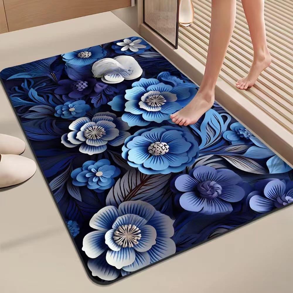 Covoraș Îngroșat de Baie cu Imprimeu Floral Covoare Antiderapante pentru Baie În Fața Lavoarului, Lângă Cadă Covor de Podea pentru Duș Covoraș de Ușă cu Spumă cu Memorie Pad 3D