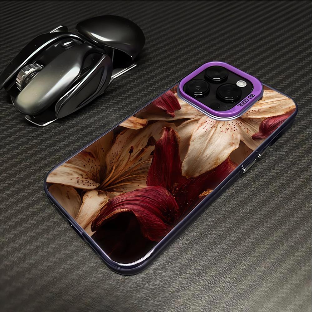 

Vintage Red Beige Lily Flower Print Phone Case for iPhone 17 16 15 14 13 12 11 Pro Max Shockproof Protective Cover Funda Coque For iPhone 11 Pro