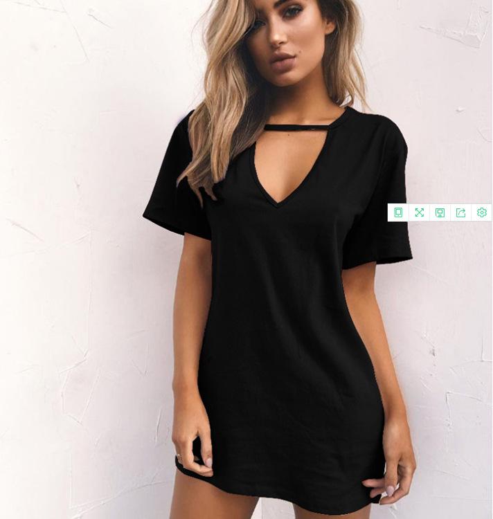 

Летнее сексуальное свободное повседневное платье с глубоким v-образным вырезом и короткими рукавами для женщин S чёрный