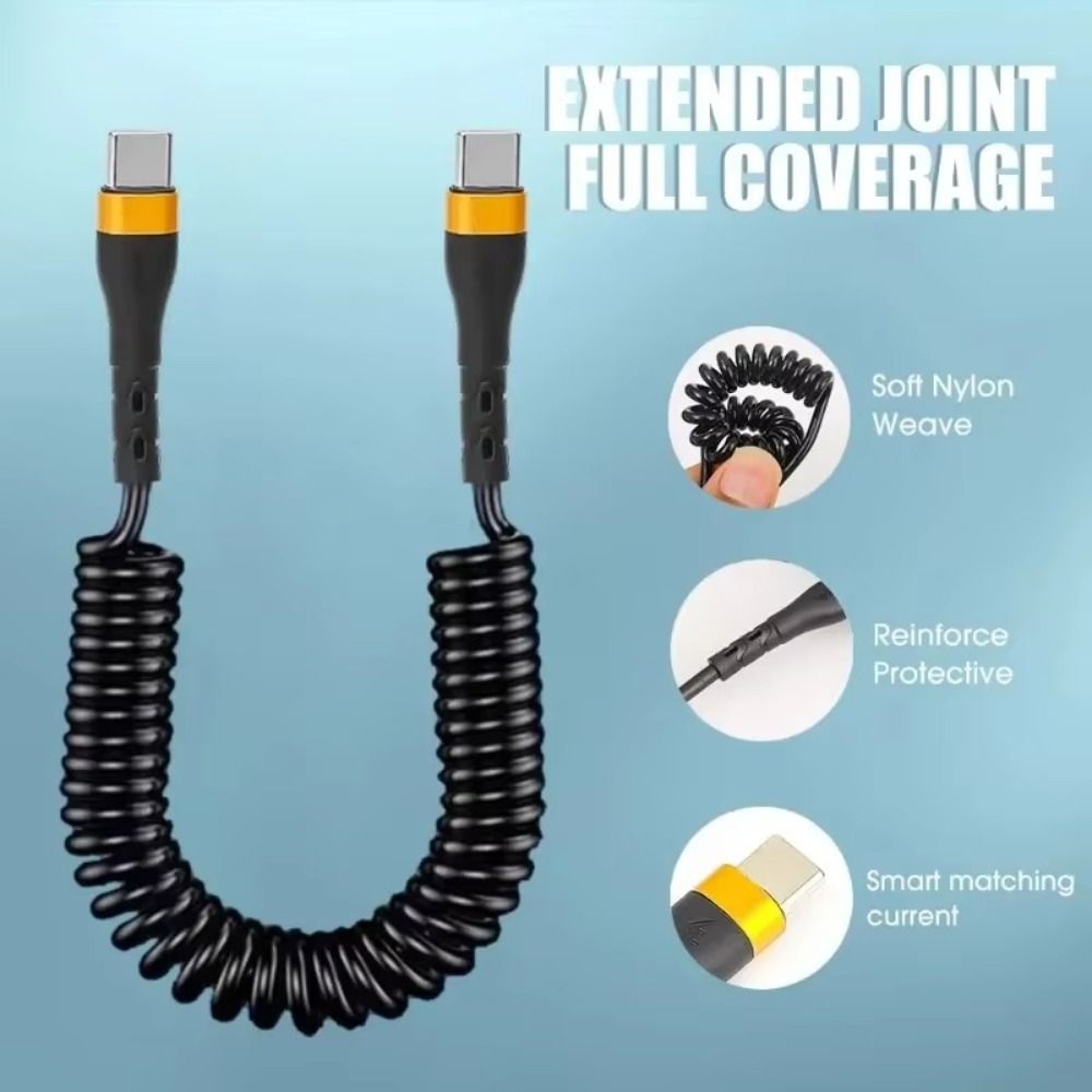 Type C To C Spring Data Cable Flexible Chargeing Wire Portable Mobile Phone Charging Cable