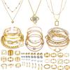 44 Pcs Gold Plated Jewelry Set for Women, Necklace Bracelet Earrings Rings Multicolor Fashion Accessories Gift Box