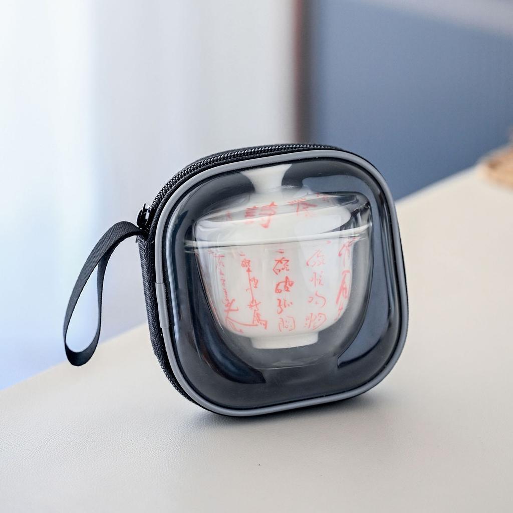 Seven Bowls Of Tea Poetry Ceramic Travel Tea Set, One Pot And Two Cups, Portable Express Cup, Outdoor Camping Tea Bowl