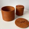 Scatola portaoggetti in rattan Scatole portaoggetti rotonde fatte a mano Stile giapponese Cesto per organizzare generi alimentari domestici Accessori per l'organizzazione