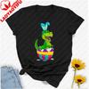Pastel Easter Trex Bunny Tshirt Cartoon Dinosaur Hatching From Colorful Egg Cotton Casual Streetwear For Spring Celebrations