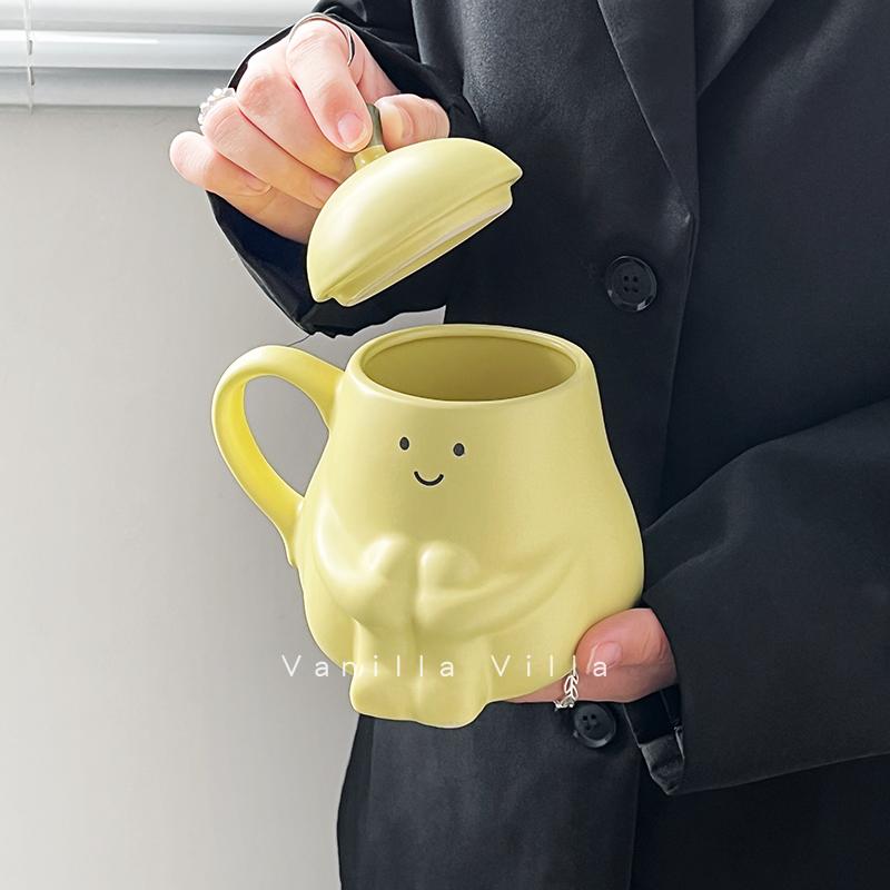 Hug Pear Mug Funny Pear Drinking Cup Cute Girl Office Ceramic Cartoon Water Cup with Lid
