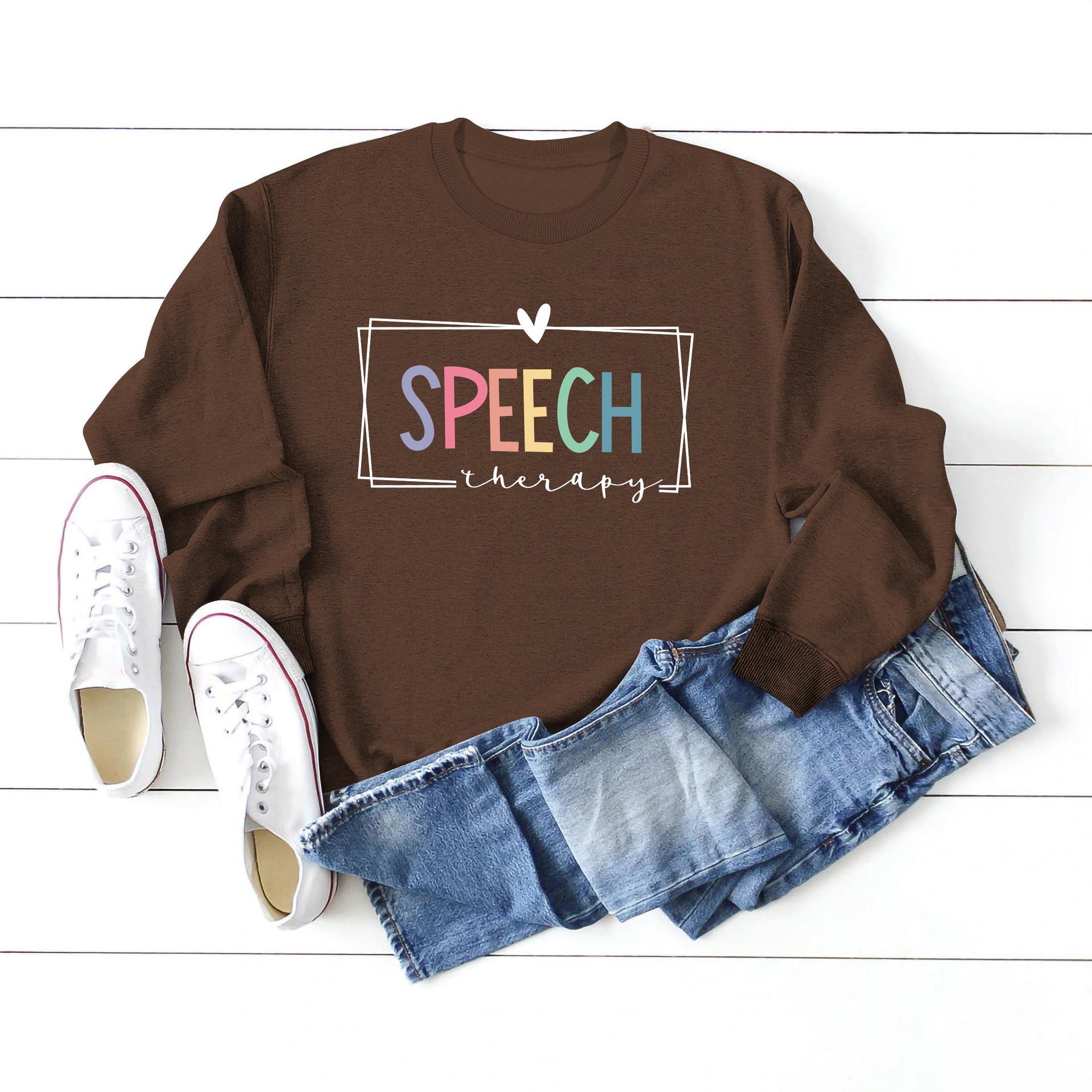 

Женский свитшот с принтом букв логопедии - Осень/Зима, круглый вырез, длинный рукав XL