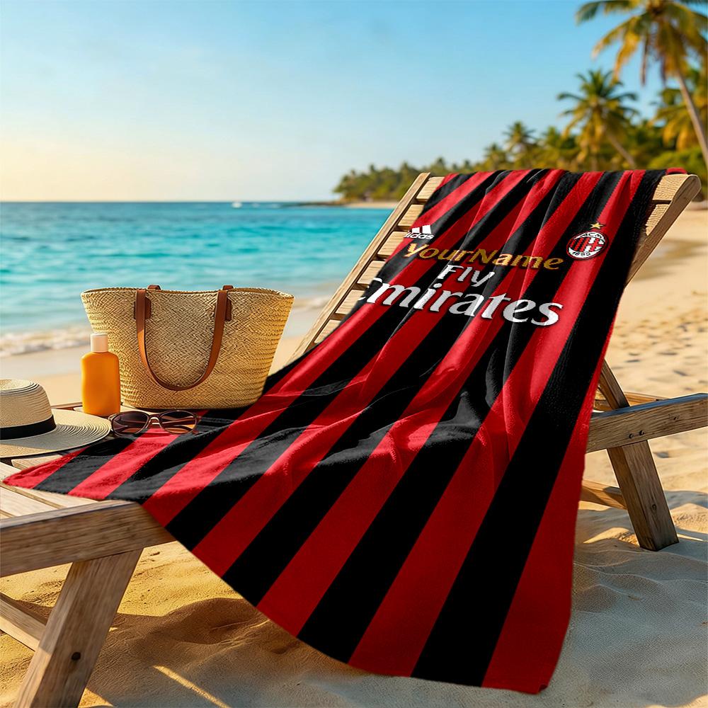 Ac Milan Personalized Text Beach Towel Soft Durable Quick-Dry Ideal for Travel Outdoor Swim Pool Yoga Surf Camping Hiking Gym Gift Holiday