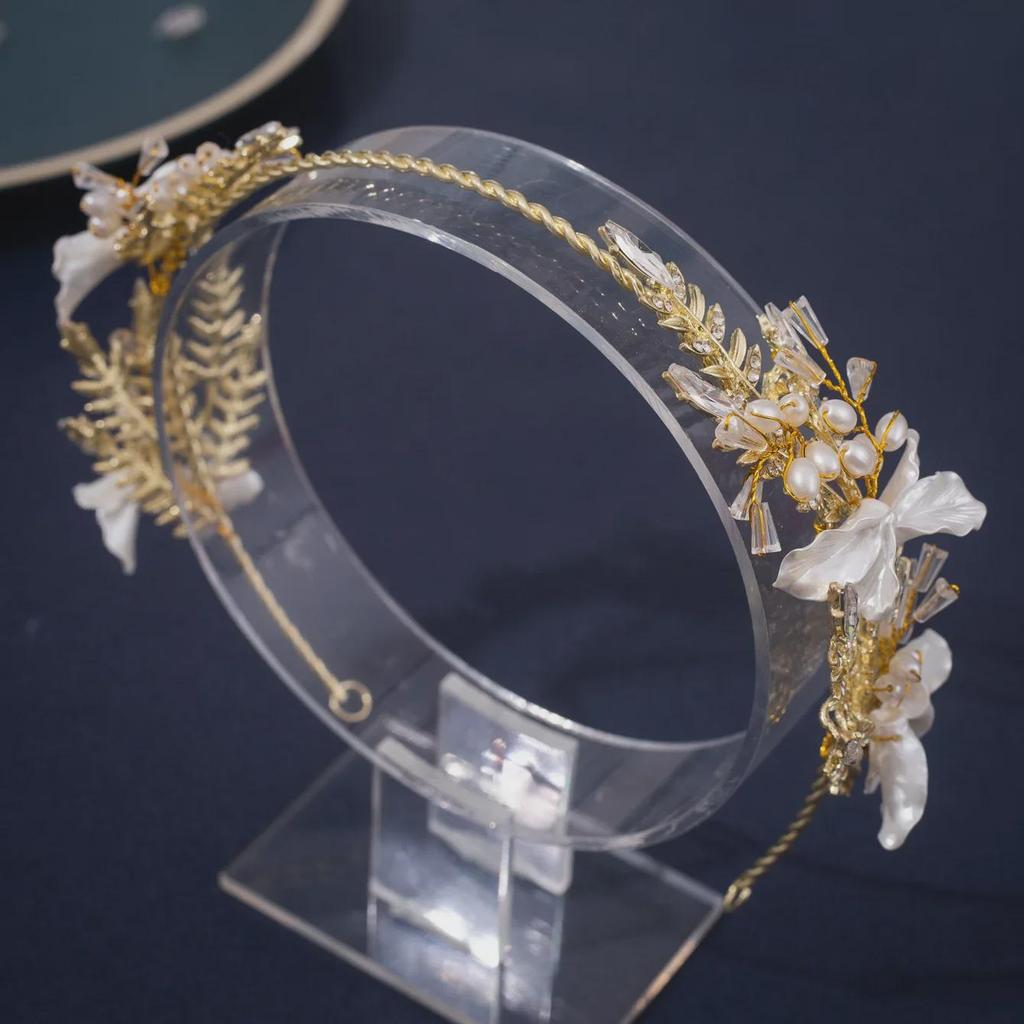 Tuanming Jewelry Diamond Pearl Headband & Earring Set for Brides