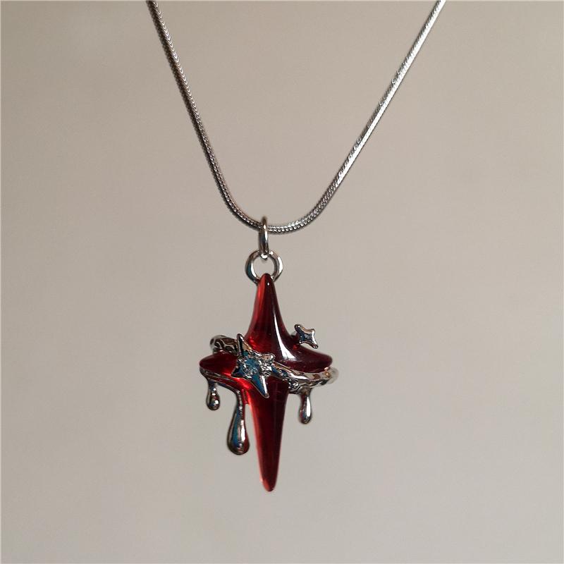 Gothic Trendy Y2K Red  Heart Cross StarPendent Snake Chain Choker Necklace For Women Men Punk Vintage Grunge Aesthetic Jewelry