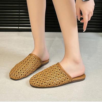 Mode Dames Platte Hoofdbedekking Sandalen Zomer Mode Buitenkleding Hol Ademend Strass Visnet Strand Casual Slippers