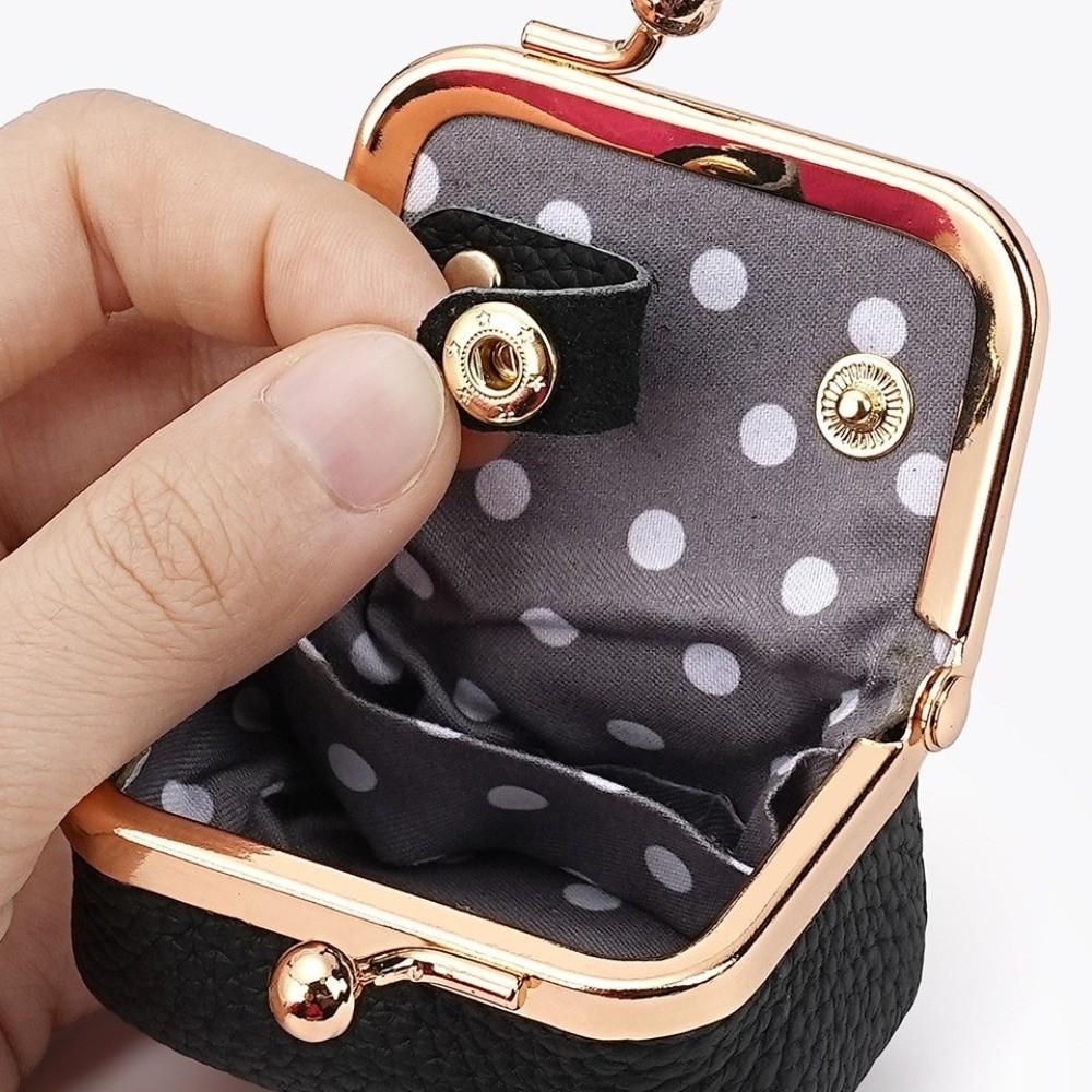 Solid Color Kiss Lock Coin Purse Genuine Leather Small Item Bag Leather Jewelry Bag  Earrings