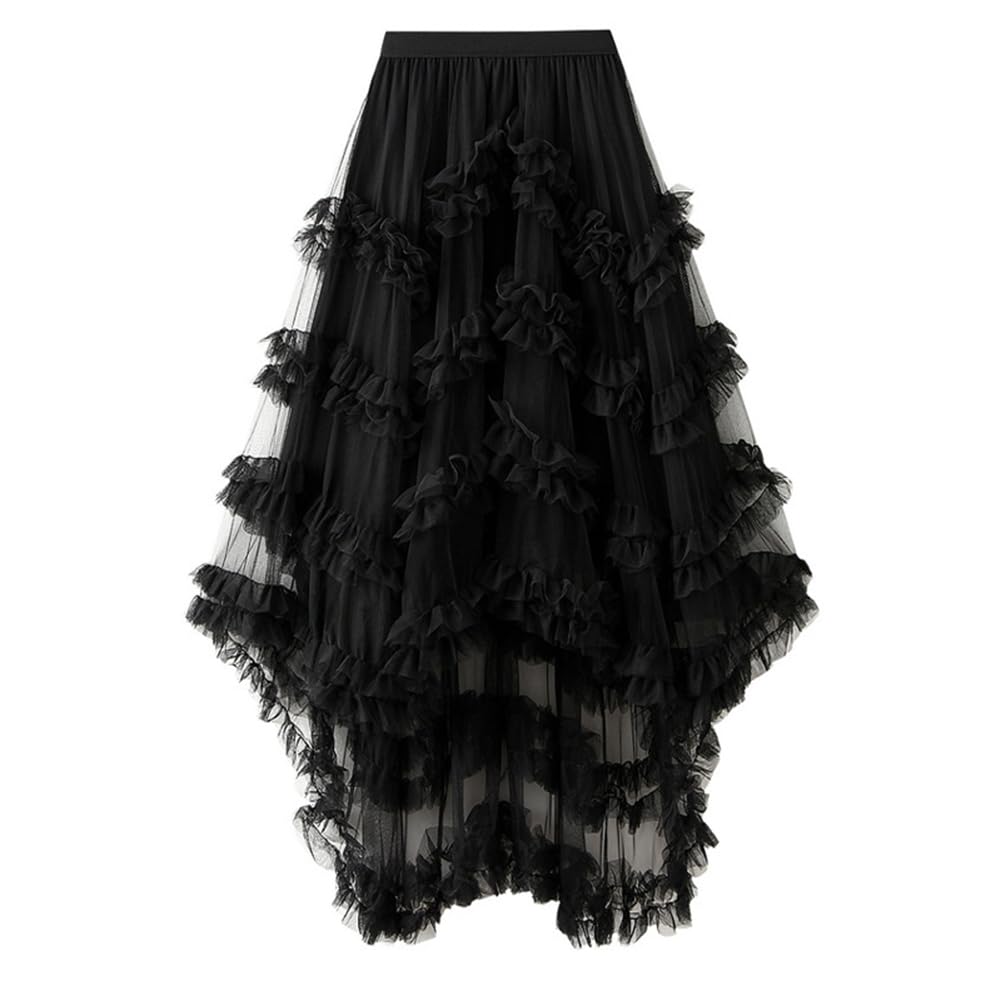 KANO SEIKA Tulle Irregular Flare Plus Elastic High Perfect for Stage and Piano Performances Women's Skirt, Long, Skirt, Lined, A-Line, Size, Waist,
