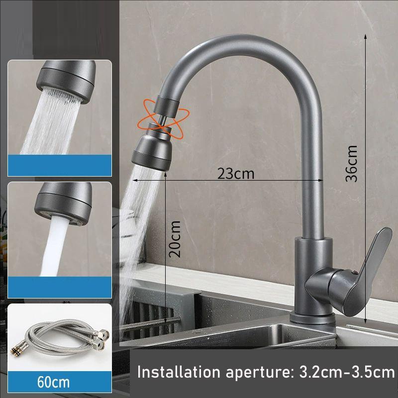 Black Kitchen Faucet Single Handle Hot and Cold Water Kitchen Sink Taps Basin Mixer with 360° rotating Adapter Gray